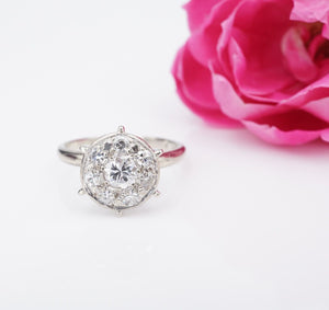 Vintage 14K White Gold 1ct Diamond Cluster Flower Cocktail Ring Size 6.5 RG3997