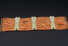 Art Nouveau Plique a Jour Sapphire Station Bracelet Coral 18k Enamel Rare BG906
