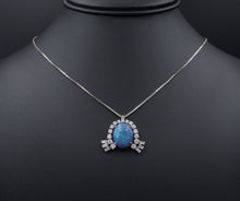 Vintage 5ct Black Opal Diamond Pendant Necklace White Gold 17.5" NG1646