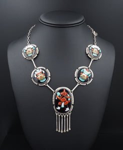 Zuni Inlay Mudhead Necklace Sterling Silver Augustine & Rosalie Pinto 26" NS1915