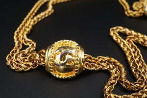 Vintage 1996 Chanel Gold Tone Double Wheat Chain Logo Necklace 42" France CO800