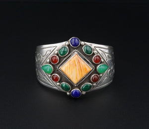 Navajo Sterling Silver Cuff Bracelet Multi-Gem Larose Ganadonegro 6.25" BS2966