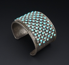 Zuni Petit Point Bracelet Turquoise Wide Cuff Sterling Silver Vintage BS2900