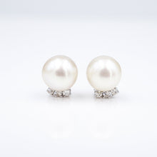 18k White Gold Pearl Diamond Stud Earrings 9.5mm Gift EG2277