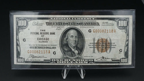 1929 Federal Reserve Bank of Chicago $100 Note National Currency CN302
