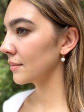 Antique 14k Gold Floral 1 ctw OMC Diamond Halo Drop Dangle Earrings 0.8" EG2303