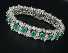 Natural Emerald and Diamond Bracelet 18k White Gold 26 carats 7" CO691