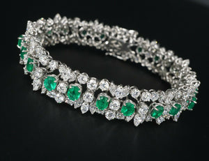 Natural Emerald and Diamond Bracelet 18k White Gold 26 carats 7" CO691