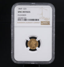 1869 American Gold $1 Dollar Coin NGC Uncirculated Details CN529