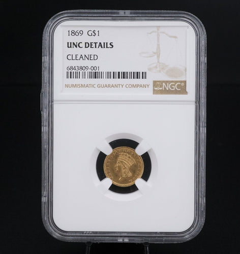 1869 American Gold $1 Dollar Coin NGC Uncirculated Details CN529