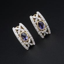 Tanzanite Diamond Earrings 10k Gold Omega Back Huggie 1 ctw 7/8" EG2433