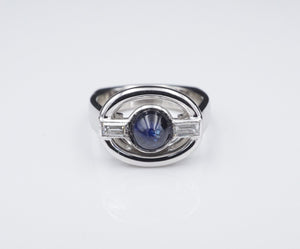 NWOT Platinum Natural No Heat Sapphire Diamond Cocktail Ring Size 6.5 GIA RG3488