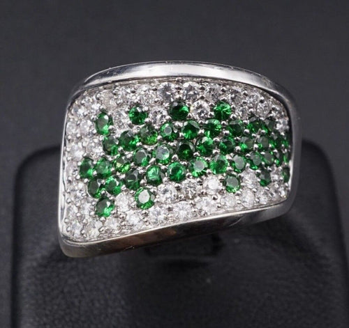 2 carat Diamond Tsavorite Garnet Ring Pave 18k White Gold Size 8.25 RG1665