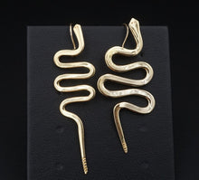 Native American 18k Yellow Gold Serpent Snake Earrings Articulated 2" EG2256