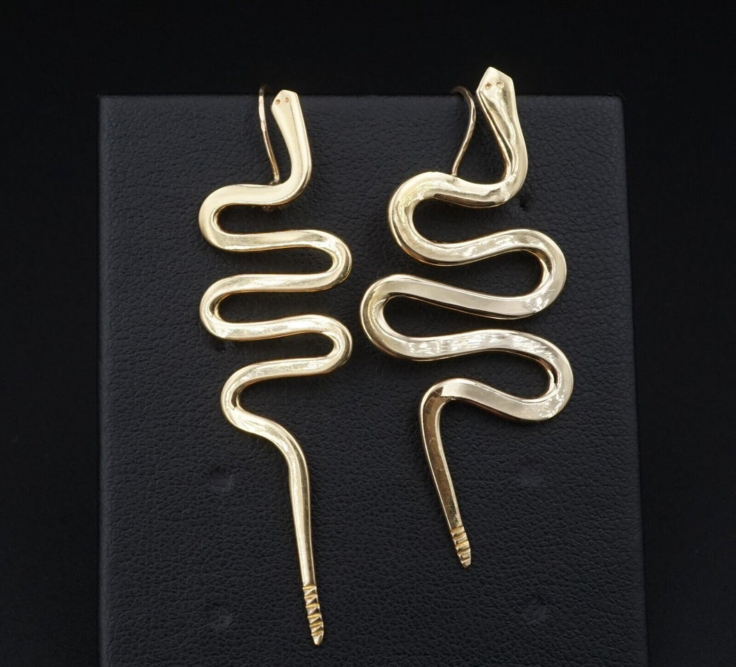 Native American 18k Yellow Gold Serpent Snake Earrings Articulated 2