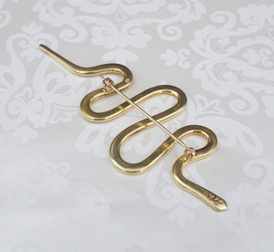 Native American Snake Brooch Pin 18k Yellow Gold Serpent 4" OG443