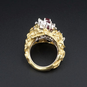 Vintage 18k Gold Diamond Ruby Ring 3ctw Cocktail Statement Guard Sz 5.75 RG3988