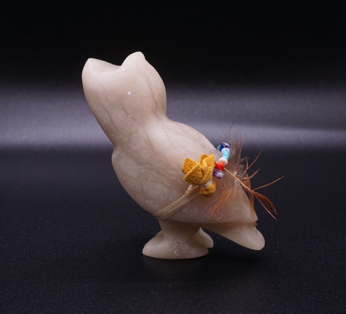 Zuni Carved Fetish Owl Alabaster Stone Feather 2.5