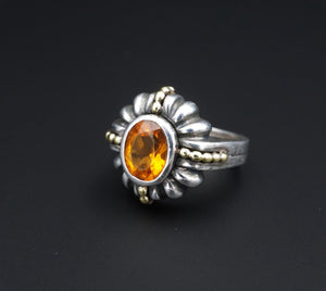 Lagos Caviar Sterling Silver 18k Yellow Gold Citrine Ring Size 6 RS3295