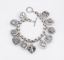 Joan Slifka Sterling Silver Reversible Heart 11 Charm Bracelet 7" Onyx BS2877