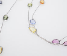 14k Station Necklace Rainbow Sapphire White Gold Multicolor 24ctw 36" New CO1062