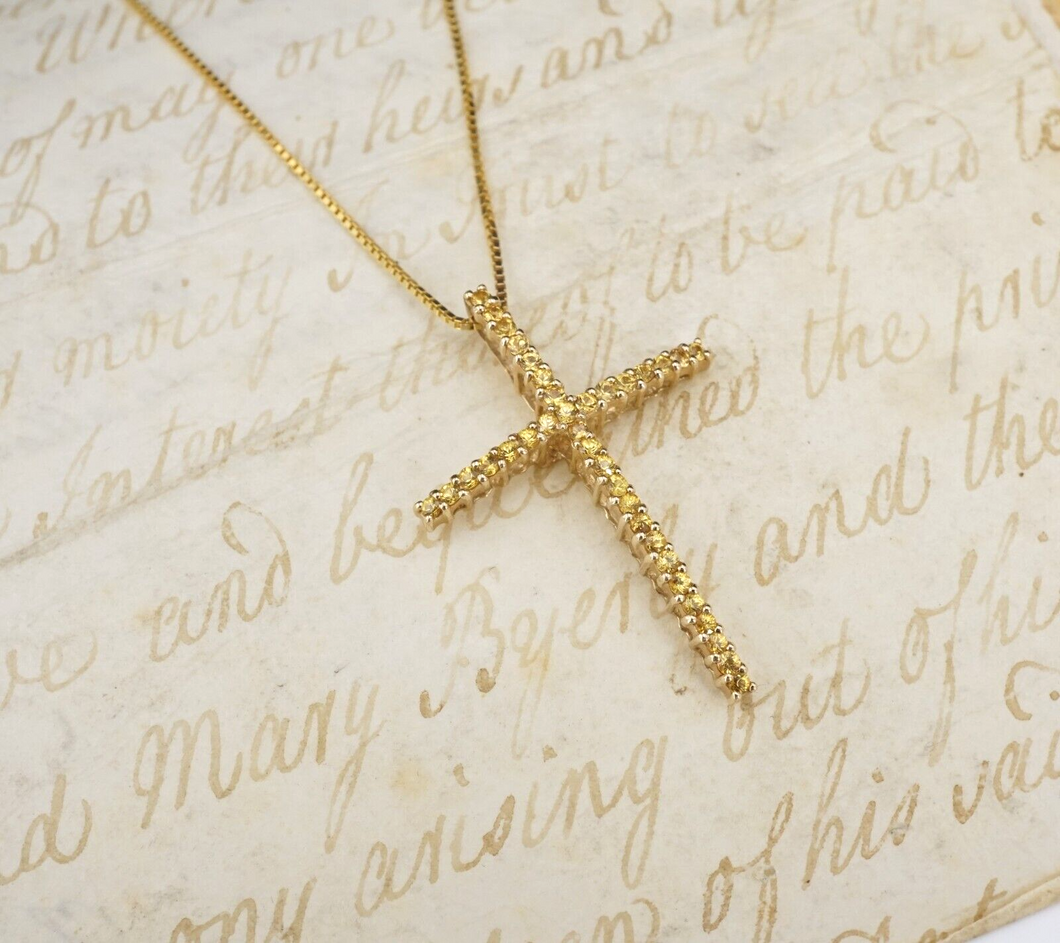 Le Vian 14k Yellow Gold Yellow Sapphire Cross Pendant Necklace 22