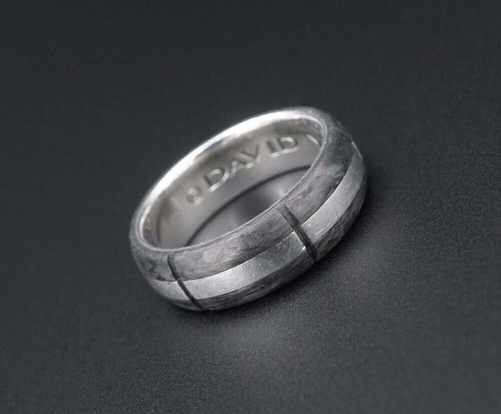 David Yurman Forged Carbon Sterling Silver Band Ring w/Box 8mm Designer RS3505