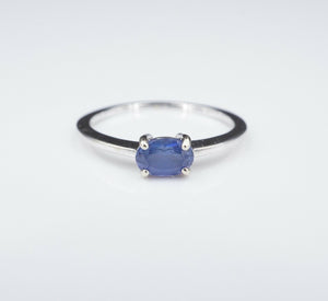 14k White Gold 0.7ct Blue Sapphire Solitaire Ring Sz 7.25 Stackable Band RG3245