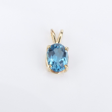 14k Blue Topaz Pendant Yellow Gold Solitaire Charm 0.55" Vintage Oval PG1893