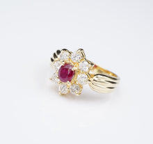 18k Yellow Gold 1.5 ctw Oval Ruby Diamond Halo Flower Ring Size 5.75 RG3567