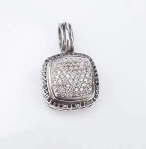 David Yurman Albion Pave Diamond Pendant Enhancer Sterling Silver 14 1.25" S2134