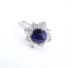 18k Natural Blue Sapphire Diamond Cocktail Ring White Gold 3 ctw Sz 6.5 CO1140