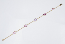 New 14k Yellow Gold Pink Purple 3 carat Sapphire 5 Station Bracelet 7" BG739