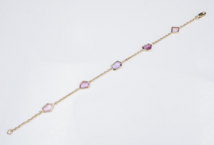New 14k Yellow Gold Pink Purple 3 carat Sapphire 5 Station Bracelet 7" BG739
