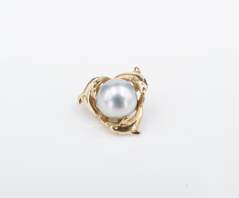 Wyland Pearl Dolphin Pendant 14k Yellow Gold 6.9 mm 0.5
