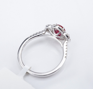 18k White Gold Natural Ruby Diamond Halo Cocktail Ring Size 6.5 NWT CO1180