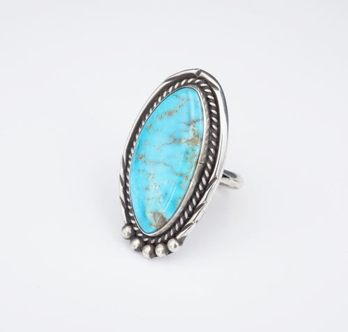 Artisan Navajo Sterling Silver Long Slab Turquoise Ring Size 8.25 RS3298