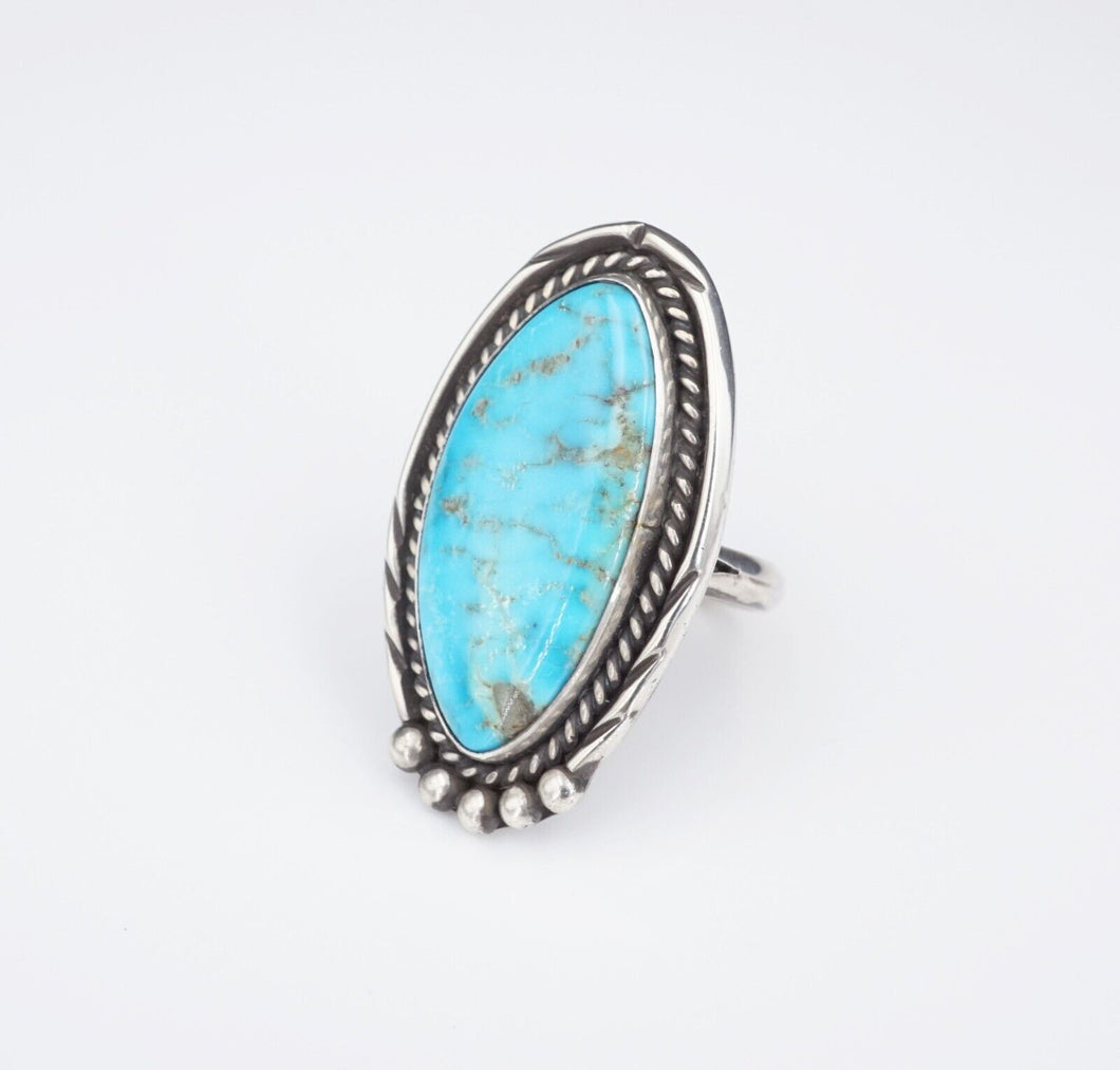 Artisan Navajo Sterling Silver Long Slab Turquoise Ring Size 8.25 RS3298