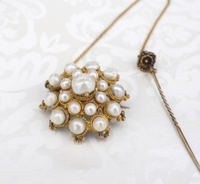 Antique 18k Yellow Gold Natural Pearl Cluster Sunburst Pendant Pin Brooch OG475