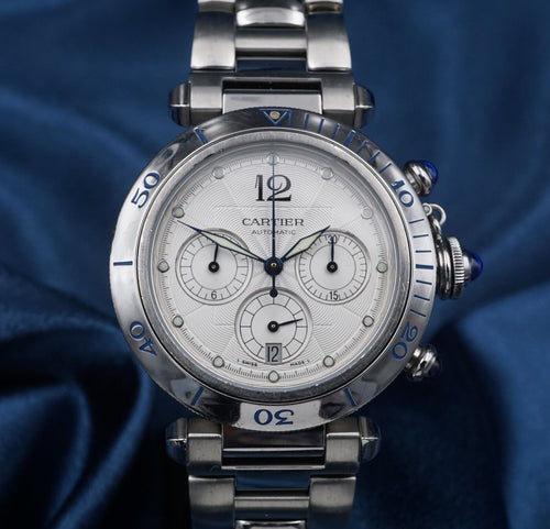 Pasha de Cartier Watch 2113 38mm Chronograph Box & Cert Warranty Expo Back W604