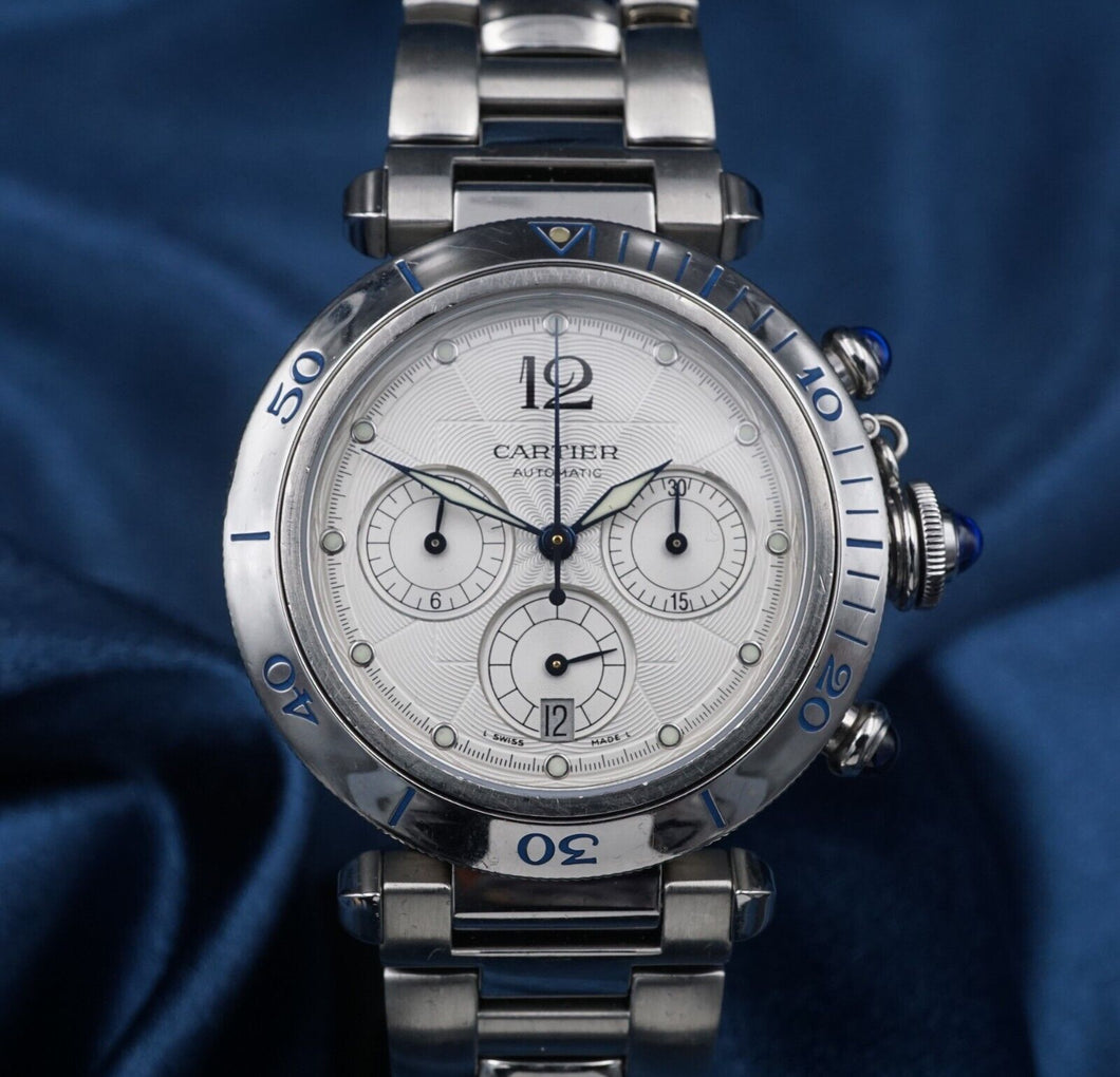 Pasha de Cartier Watch 2113 38mm Chronograph Box & Cert Warranty Expo Back W604