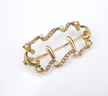 Antique 14k Yellow Gold Seed Pearl Floral Wave Scarf Pin Brooch 1.5" OG457