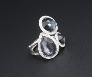 Ippolita Chimera Ring Diamond Halo Hematite Sterling Silver Size 7.5 RS3394