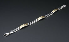 Paracci 18k Gold Sterling Silver Bracelet 2 Tone Curb Link Panel Bar 7" BS2554