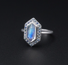 New 14k Moonstone & Teal Sapphire Ring White Gold Size 6.5 Designer RG4141