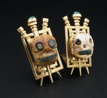 Artist Graziella Laffi 18k Gold Abstract Modernist Skull Earrings Peru EG2051