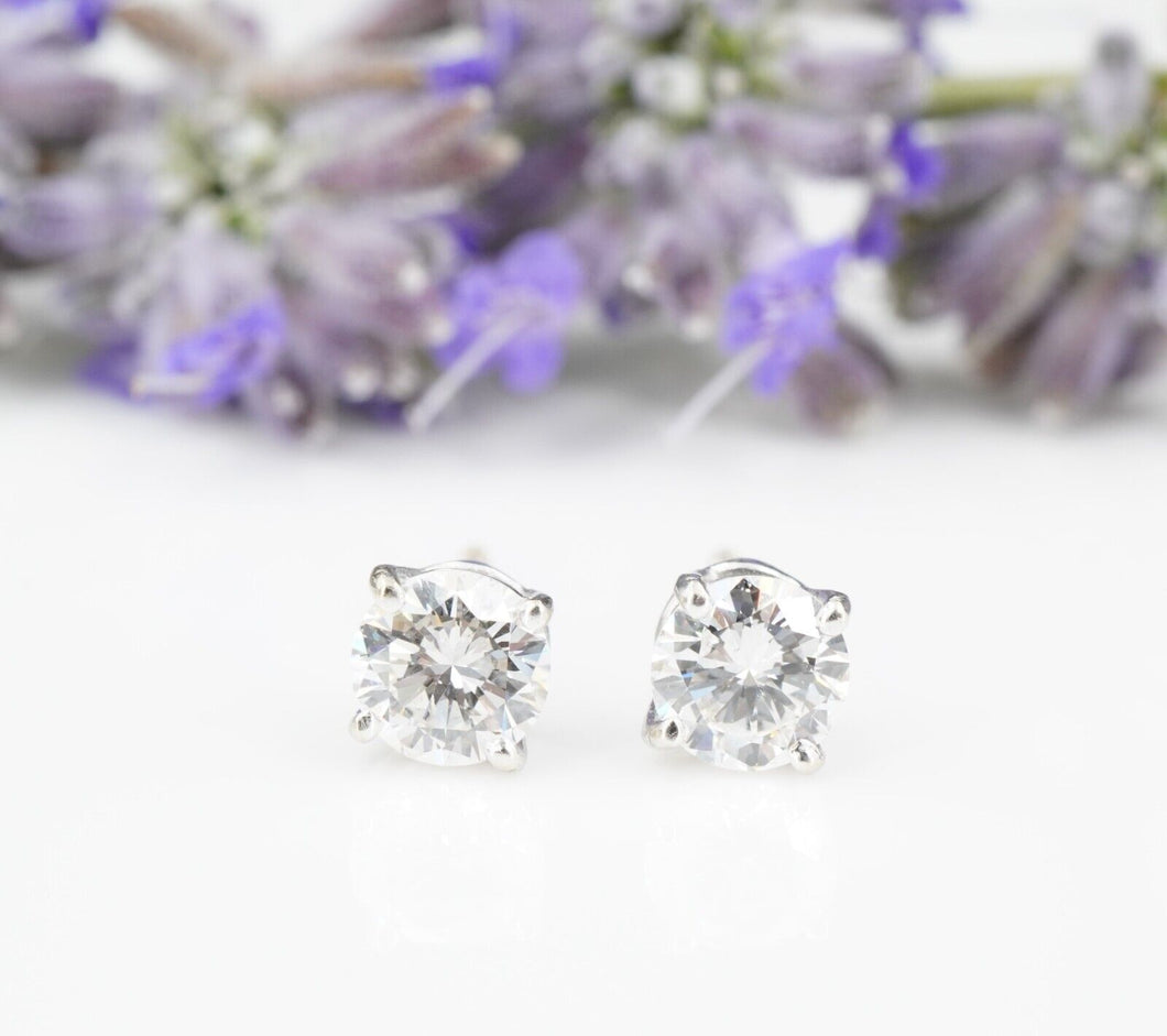 14k Diamond Stud Earrings White Gold 0.9 Carat Round Natural Screw Back EG2223