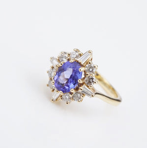 14k Tanzanite Diamond Ring Yellow Gold Cocktail Halo Size 5.25 RG3904