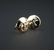 14k Gold Wesley Emmons Goddess Smiling Moon Face Stud Earrings 1/2" EG1620