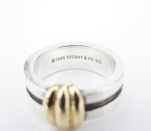 Tiffany & Co. Atlas Groove Band Ring Sterling Silver 18k Gold Size 6.75 RS3480